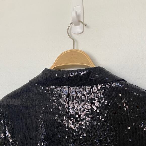 Literature Noir Black Sequin Blazer Formal Lined Pockets Open Front Women's M - Picture 10 of 13